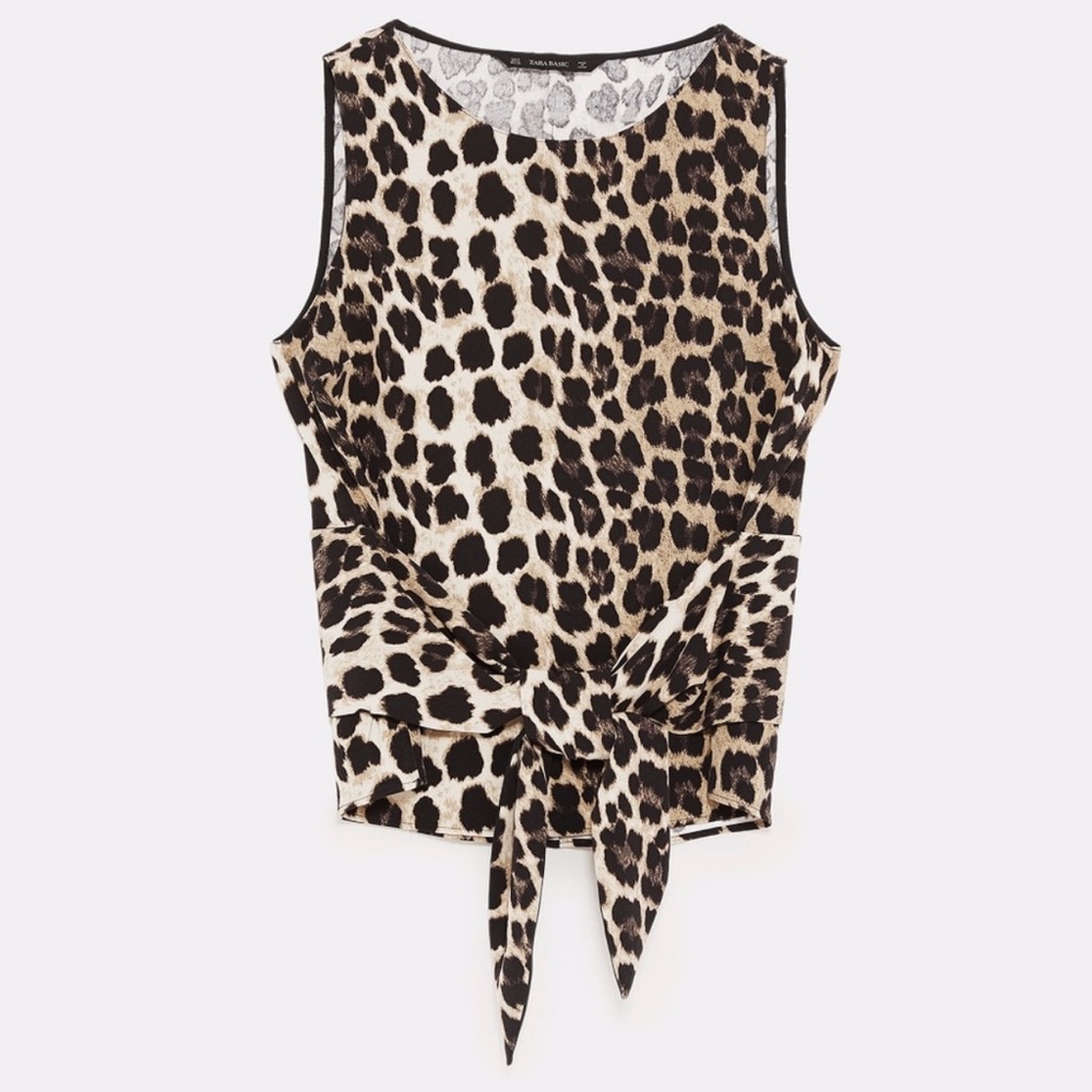 Zara Sleeveless Leopard Top with Tie Front